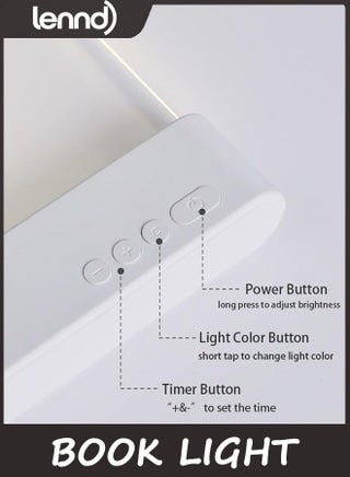 Book Light, LED Reading Clip on Book Light - Rechargeable Flat Night Light with 3 Colors & Timer Lamp for in Bed - Gifts for Readers Lovers Kids Women Men (White) - view 3